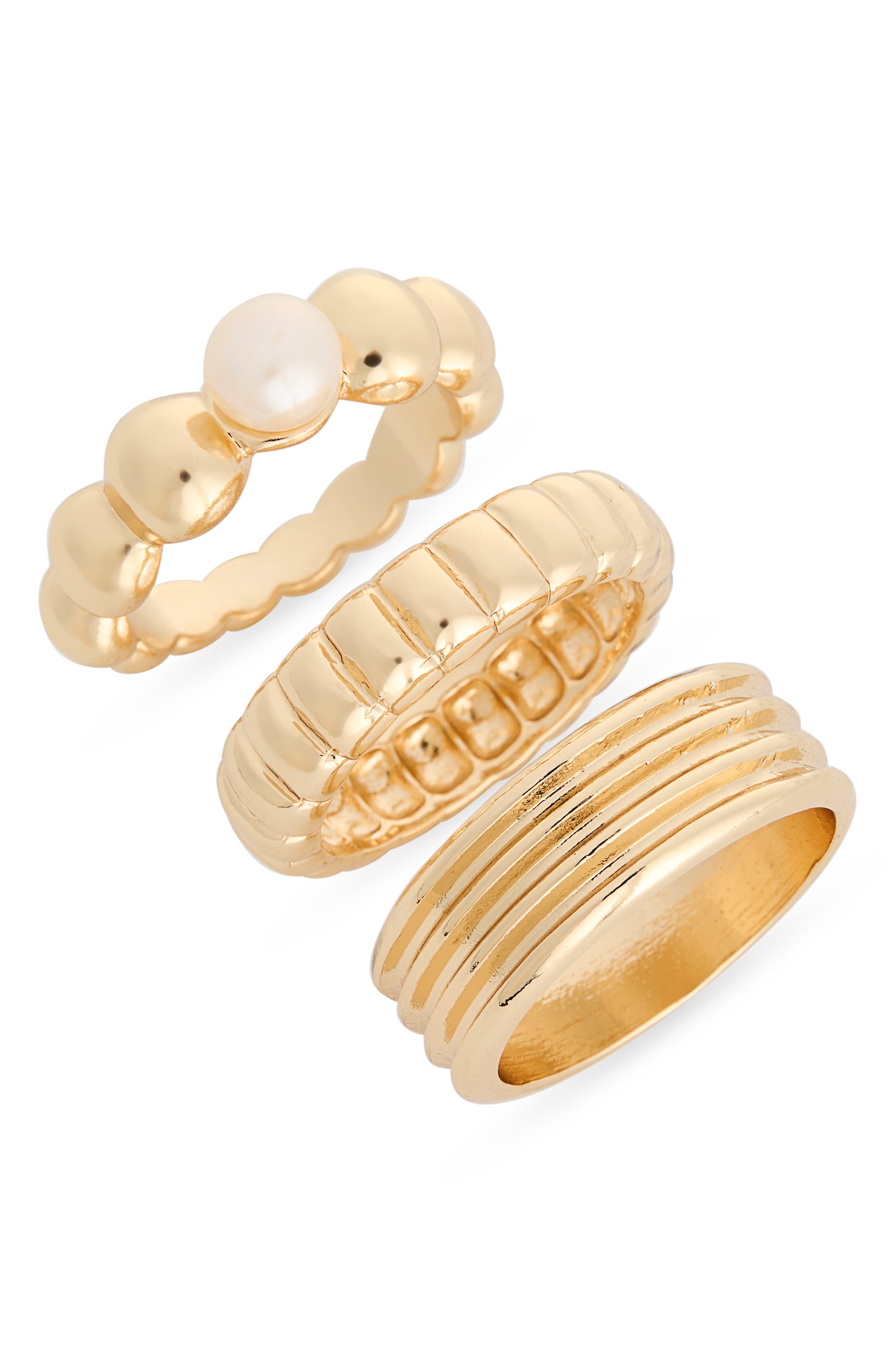 NORDSTROM RACK Set of 3 Textured Faux Pearl Rings