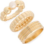 NORDSTROM RACK Set of 3 Textured Faux Pearl Rings