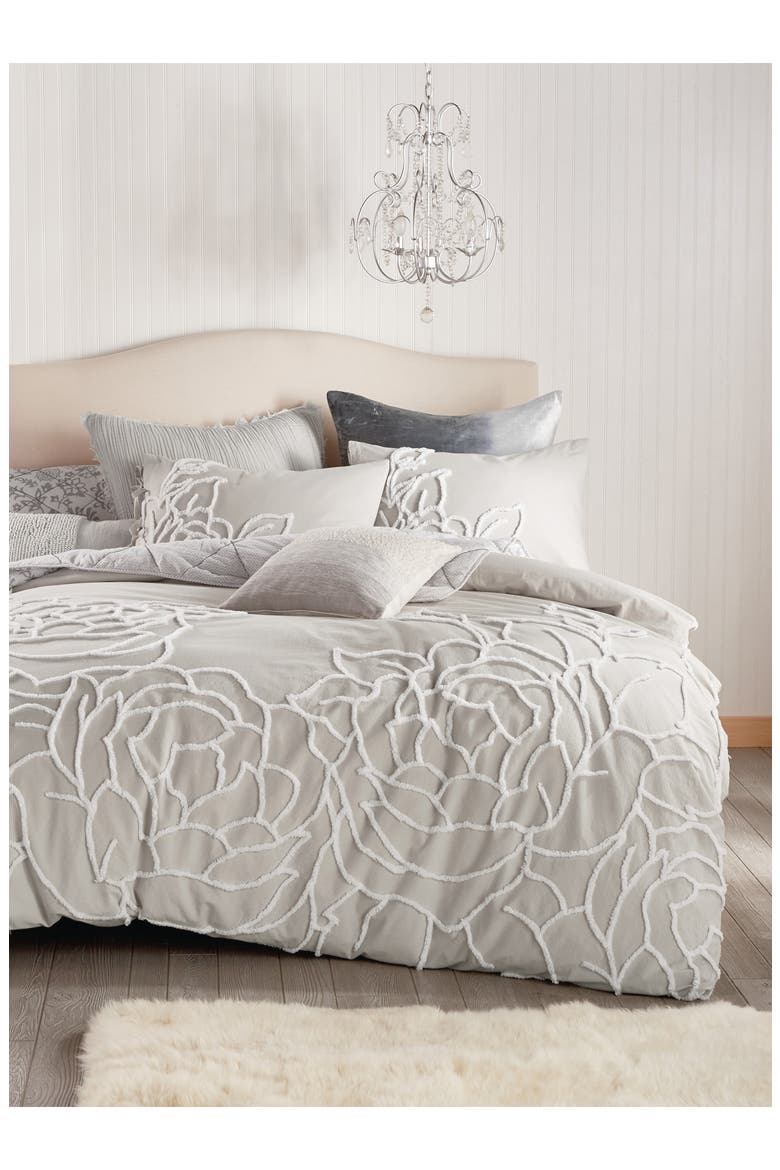 Chenille Rose Comforter & Sham Set, Main, color, GREY