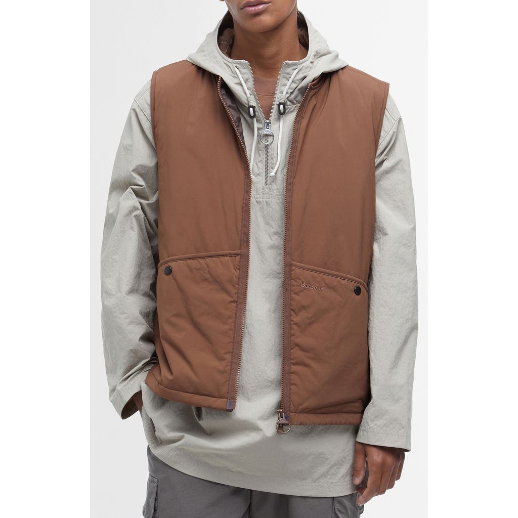 Shop Barbour Bomber Zip Vest In Redwood