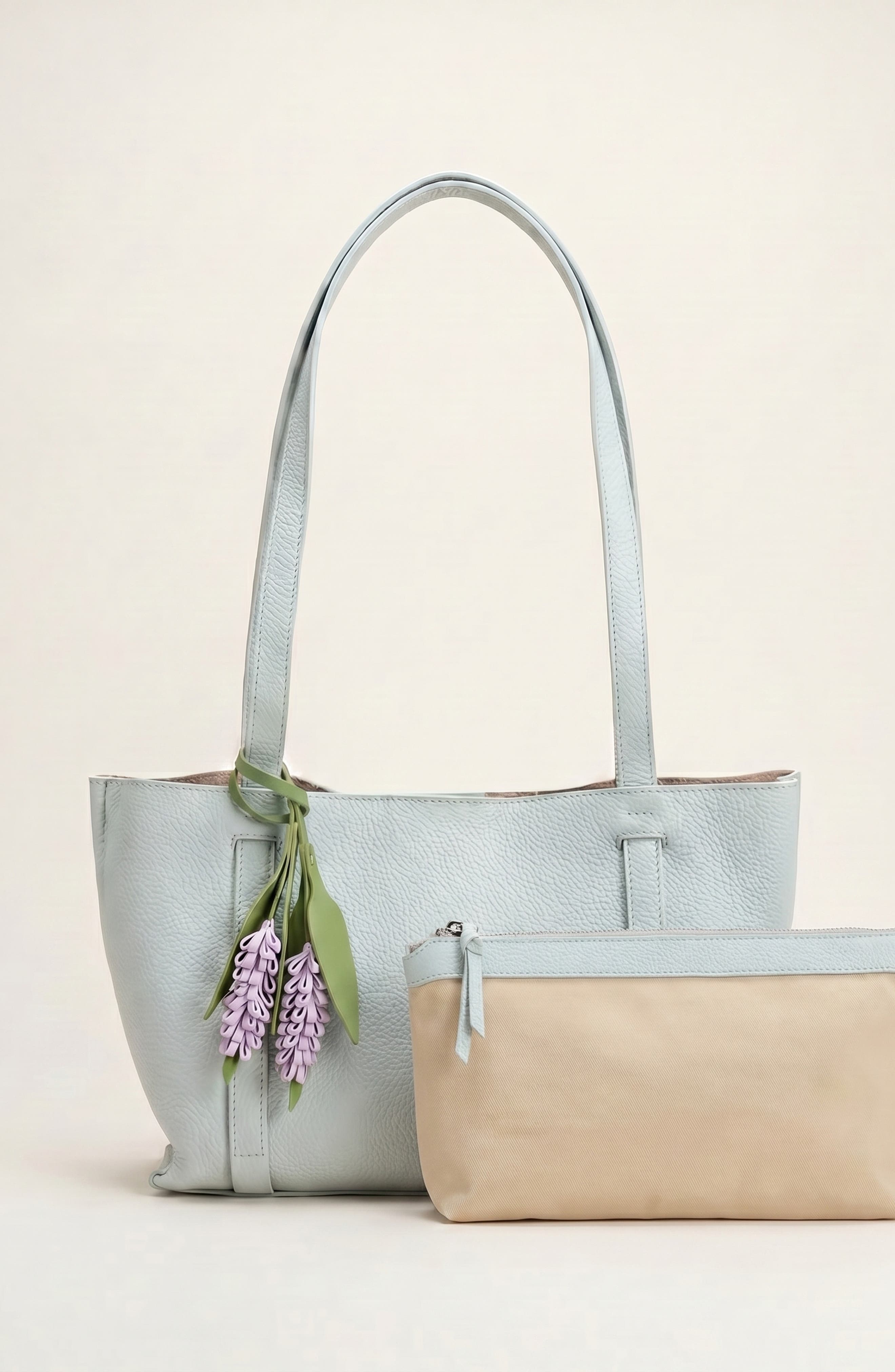 Modenaire Pebbled Leather Tote Bag with Removable Pouch and Charm, Alternate, color, Blue