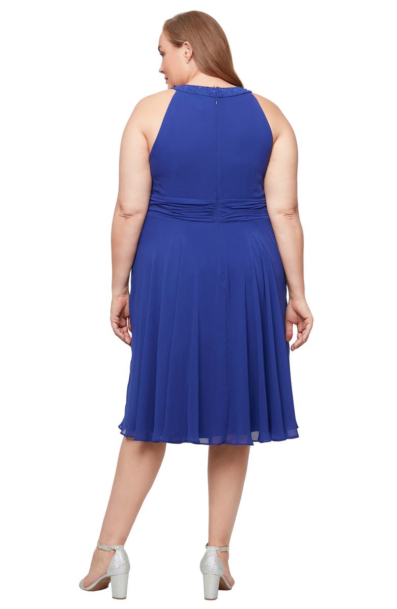 SL FASHIONS Beaded Detail Chiffon Halter Dress with Jacket, Alternate, color, Iris