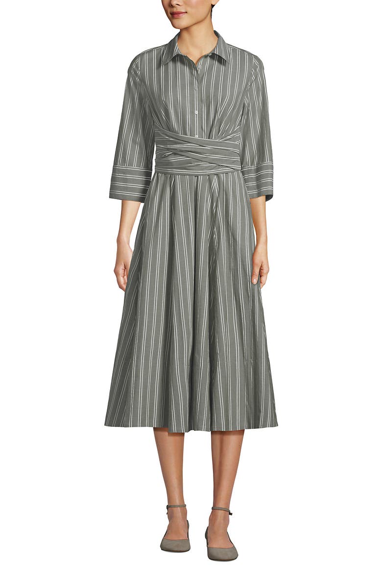 Poplin Midi Wrap Front Dress, Main, color, River Stone Double Stripe