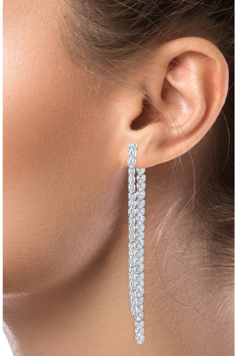 Cubic Zirconia Double Linear Drop Front/Back Earrings, Alternate, color, CLEAR/ SILVER