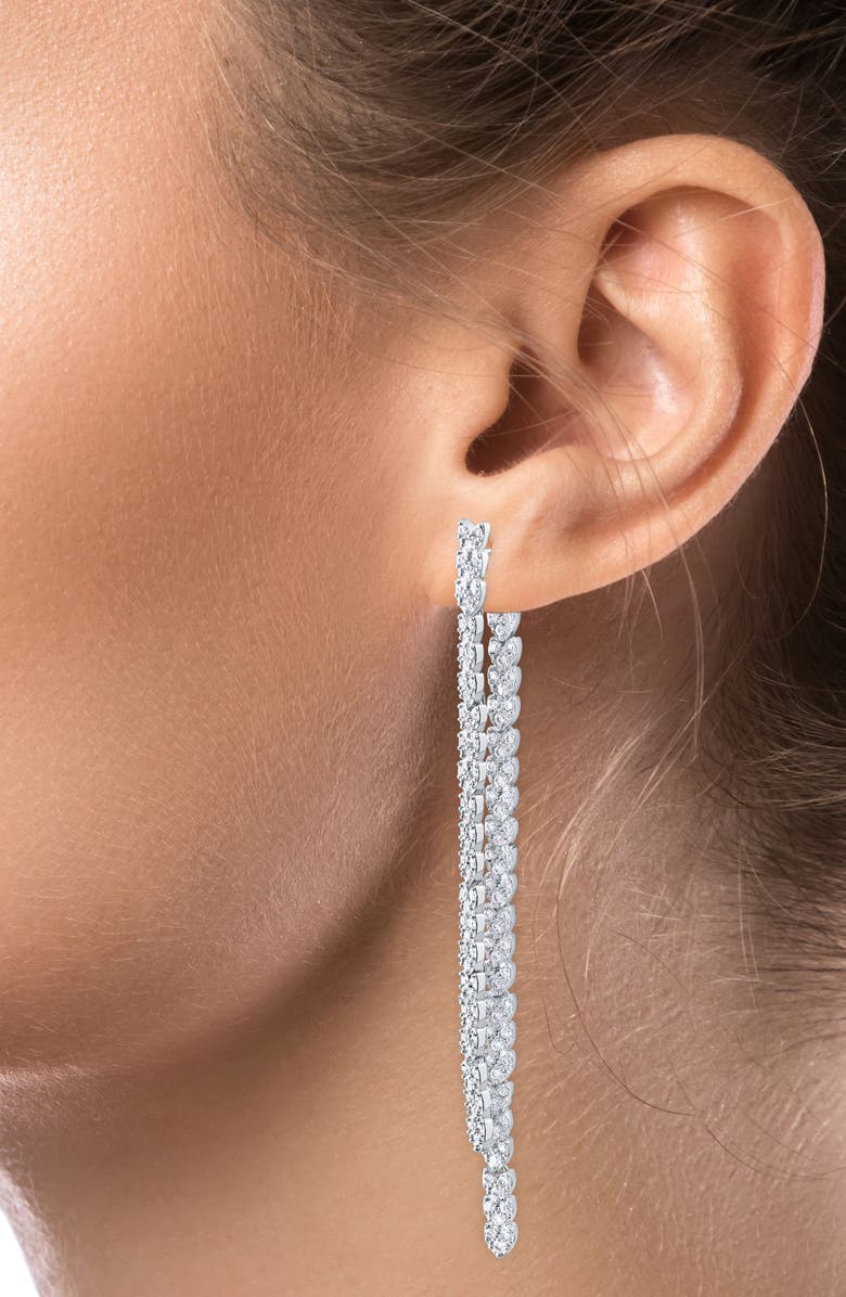 CZ by Kenneth Jay Lane Cubic Zirconia Double Linear Drop Front/Back Earrings, Alternate, color, Clear/ Silver