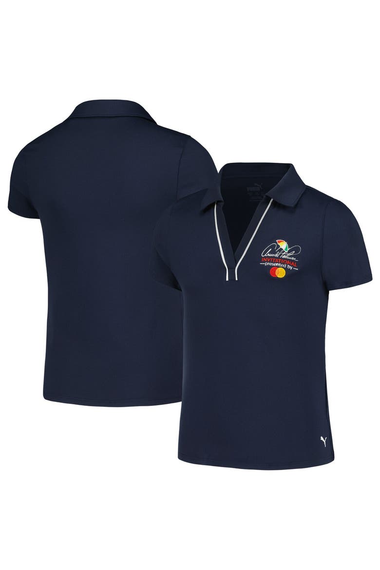 Girls Youth Puma Navy Arnold Palmer Invitational Piped CLOUDSPUN V-Neck Polo, Main, color, Navy