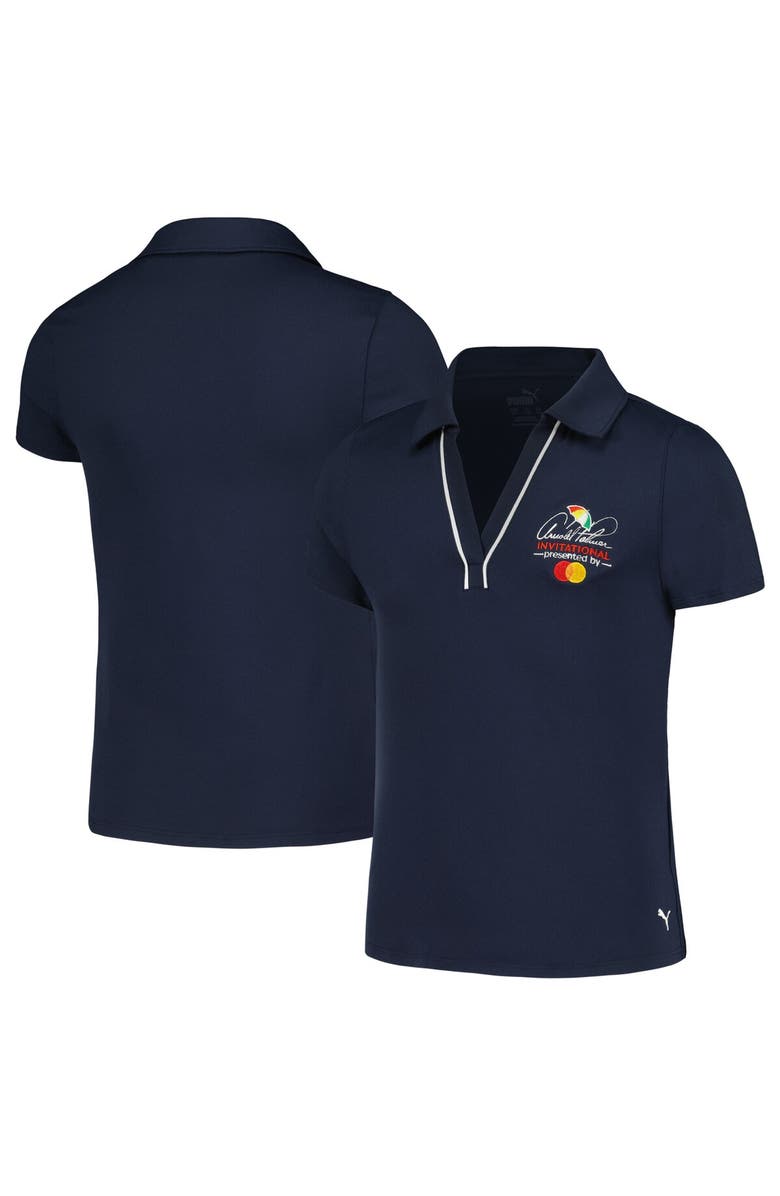 PUMA Girls Youth Puma Navy Arnold Palmer Invitational Piped CLOUDSPUN V-Neck Polo, Main, color,