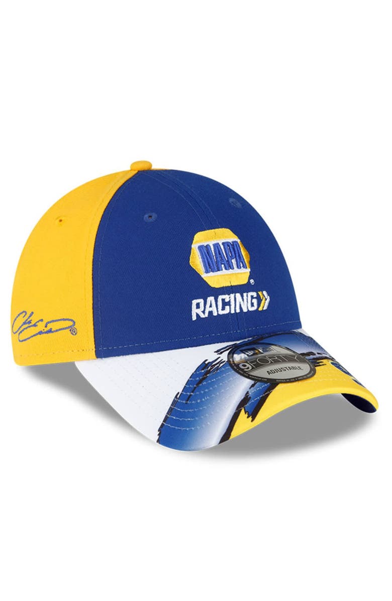 New Era Men's New Era Royal/Yellow Chase Elliott 9FORTY NAPA Visor Streak Snapback Adjustable Hat, Main, color,
