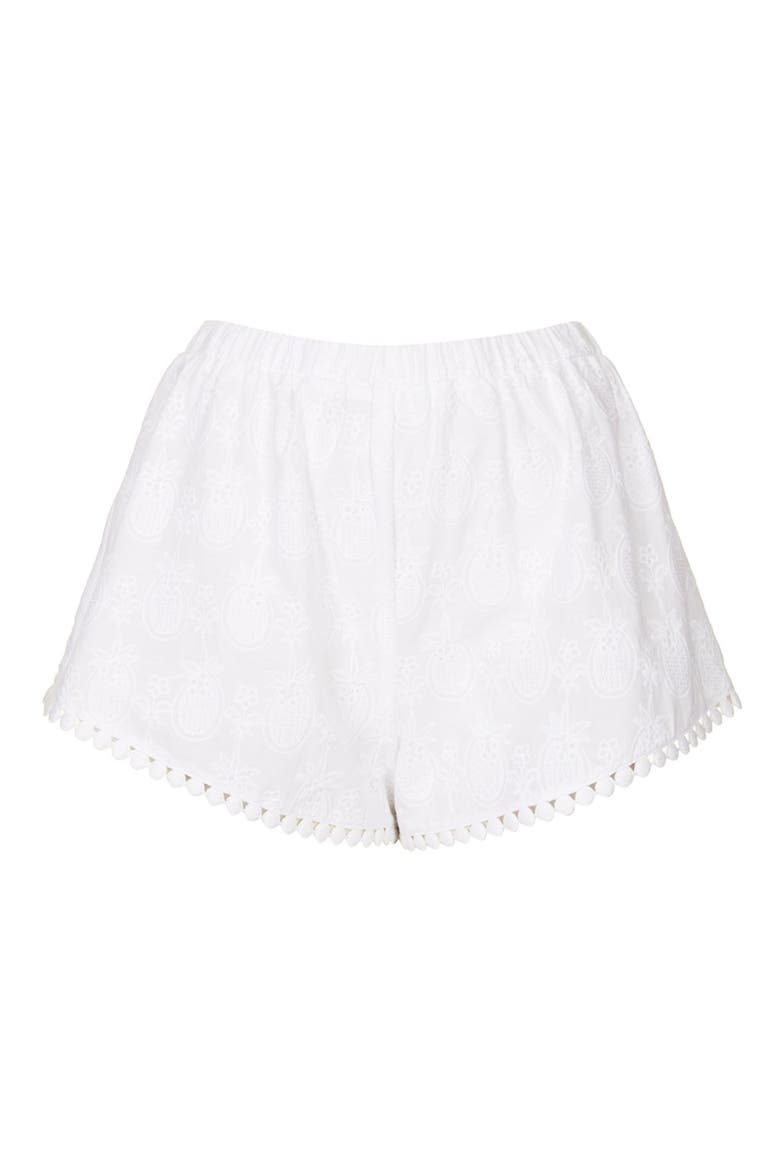 Pineapple Embroidered Cotton Shorts, Alternate, color, WHITE