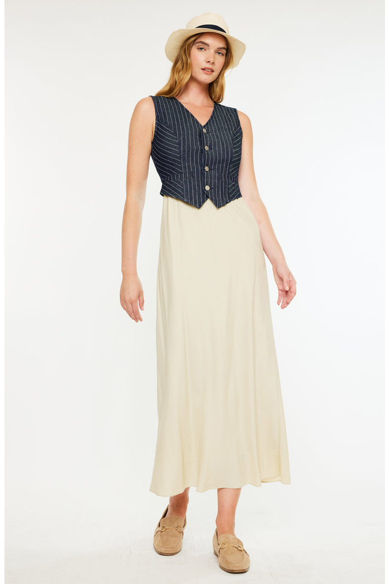Shelley Stripe Tailored Vest, Alternate, color, Dark Wash