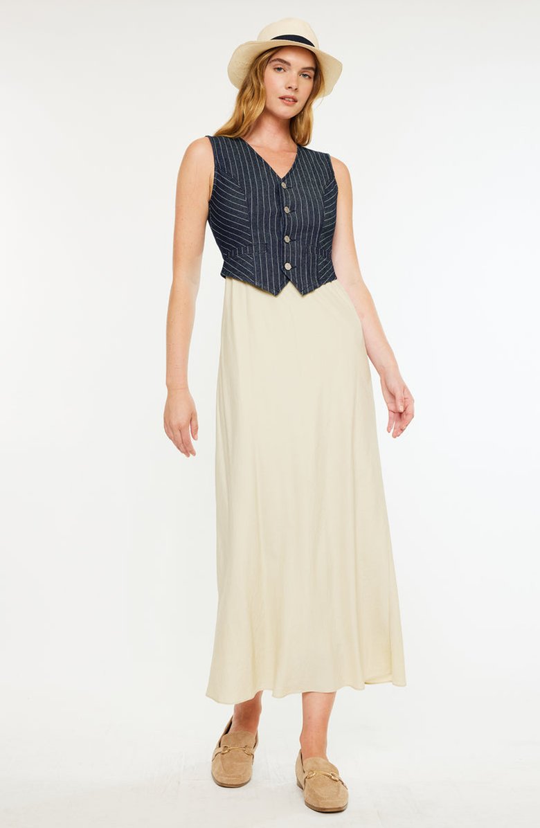 KanCan Shelley Stripe Tailored Vest, Alternate, color, Dark Wash