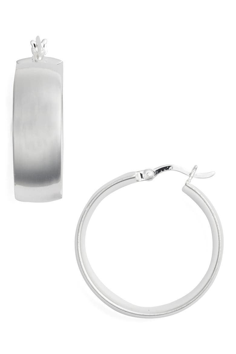 Argento Vivo Flat Edge Hoop Earrings, Main, color, SILVER