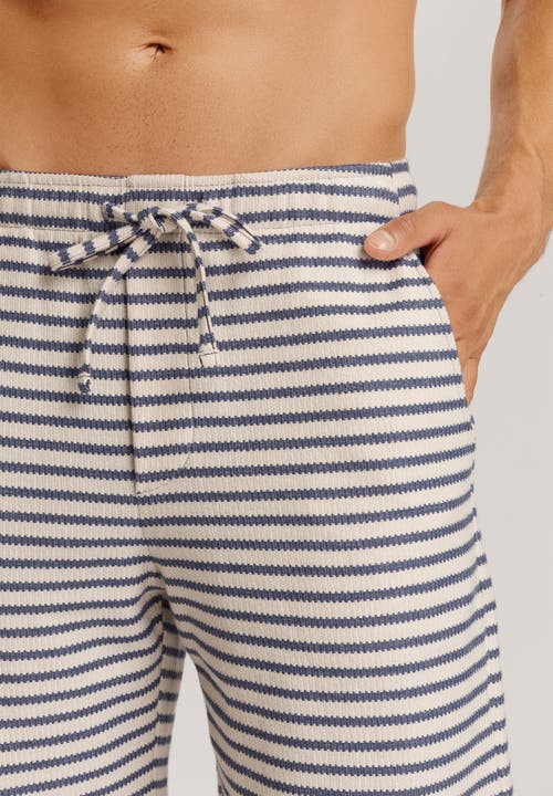 Hanro Loungy Summer Organic Cotton Drawsting Shorts In Deep Breeze Stripe