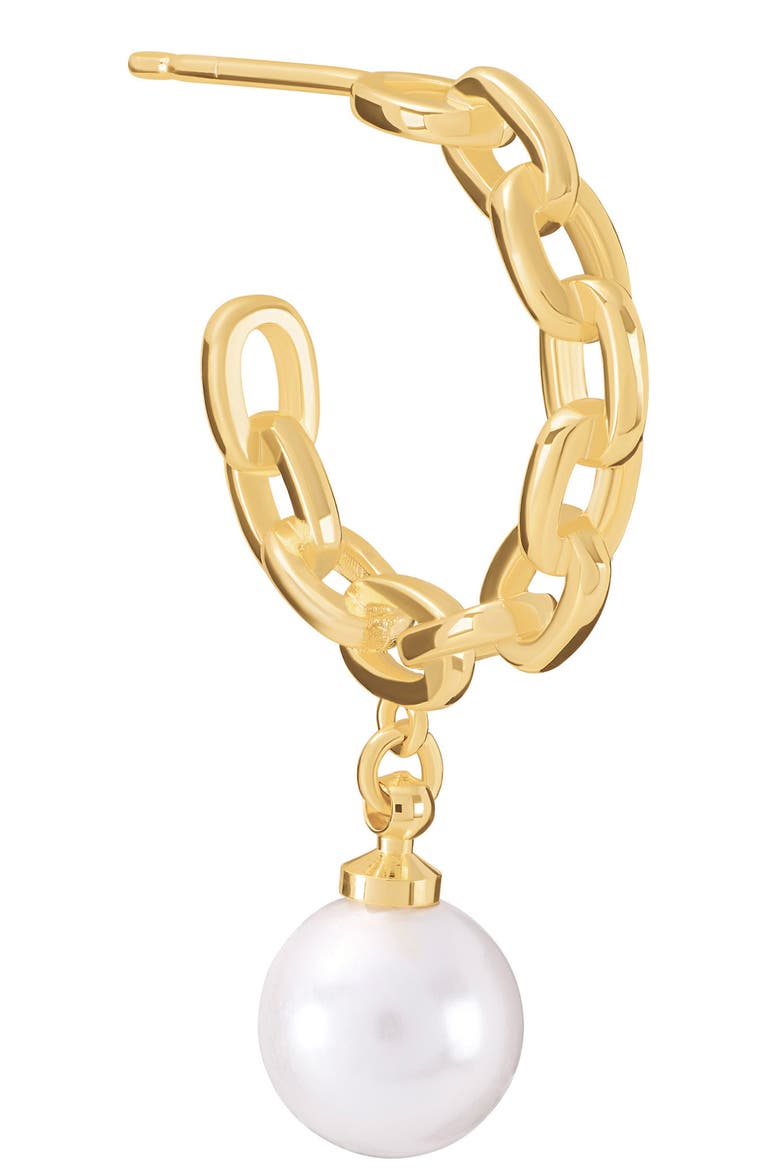 Simulated Pearl Chain Drop Hoop Earrings, Alternate, color, GOLD
