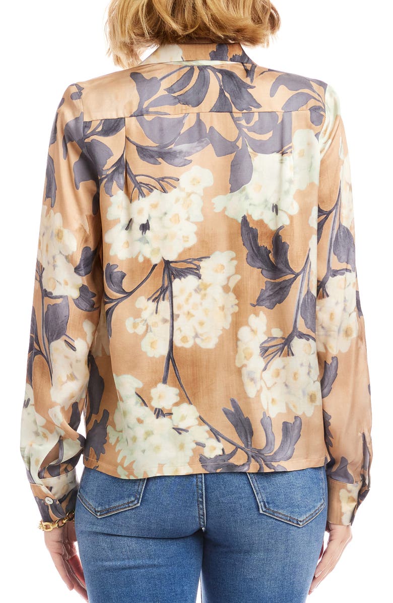 Karen Kane Floral Satin Button-Up Shirt, Alternate, color, Print