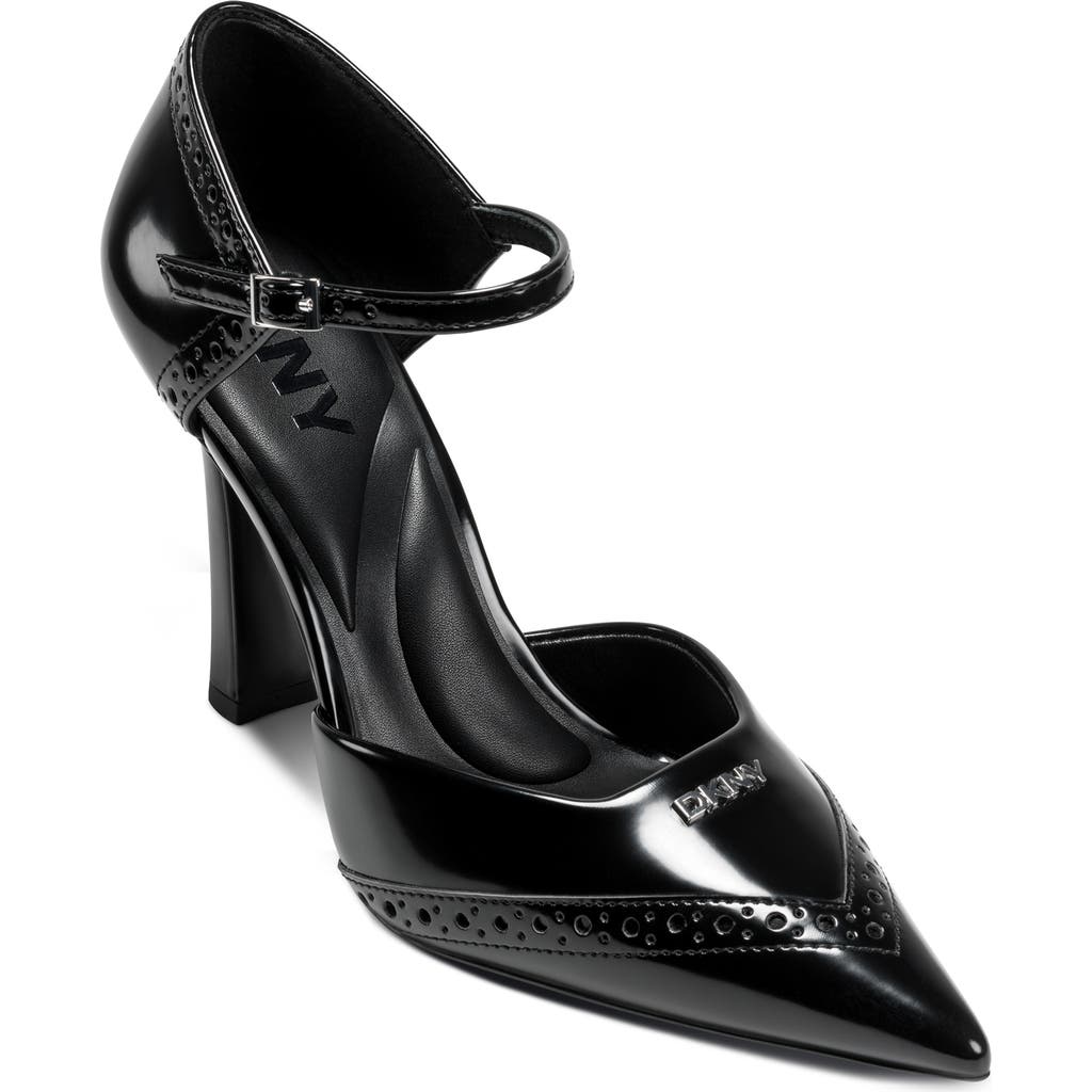 Dkny Carmyn Ankle Strap Pointed Toe Pump In Black