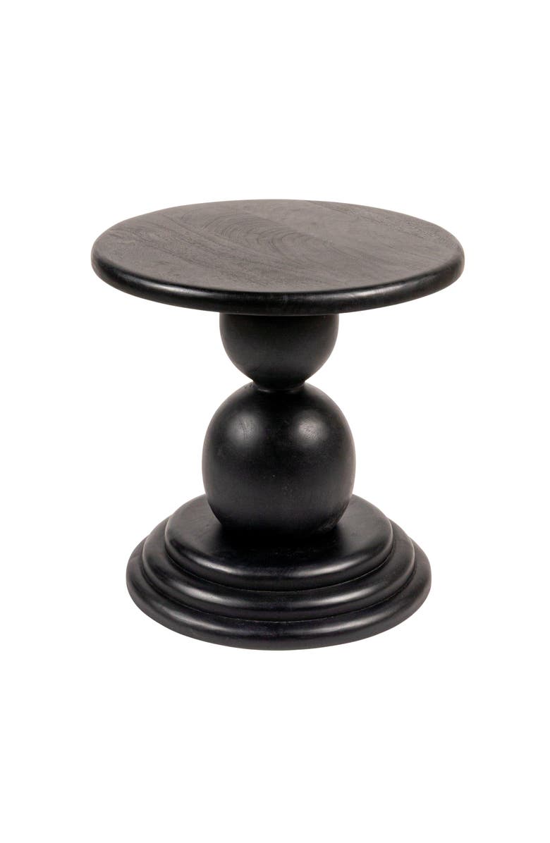 Storied Home Round Mango Wood Bulbed Pedestal End Table, Main, color, Black