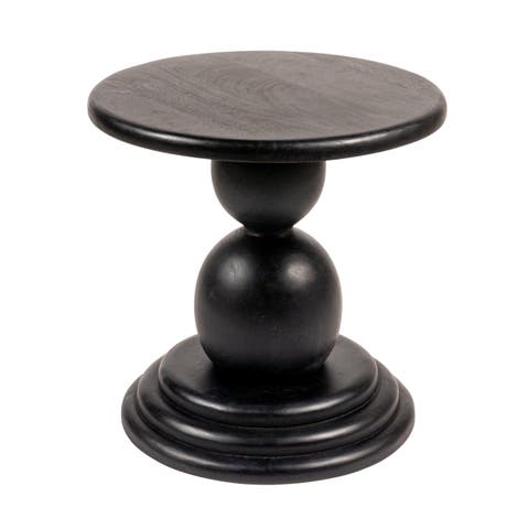 Round Mango Wood Bulbed Pedestal End Table