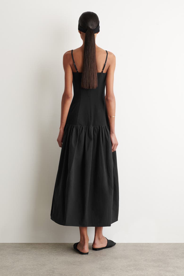 Sculpted Dropped-waist Midi Dress, Alternate, color, BLACK