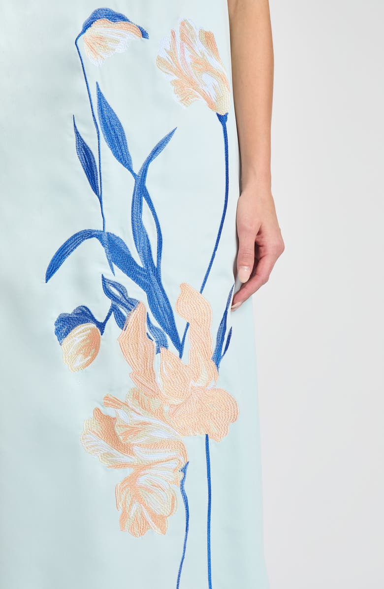 Misook Modern Fit Floral Embroidery Midi Dress, Alternate, color, Aquatic/ Aegean Blue Multi