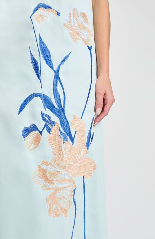 Misook Modern Fit Floral Embroidery Midi Dress In Aquatic/aegean Blue Multi
