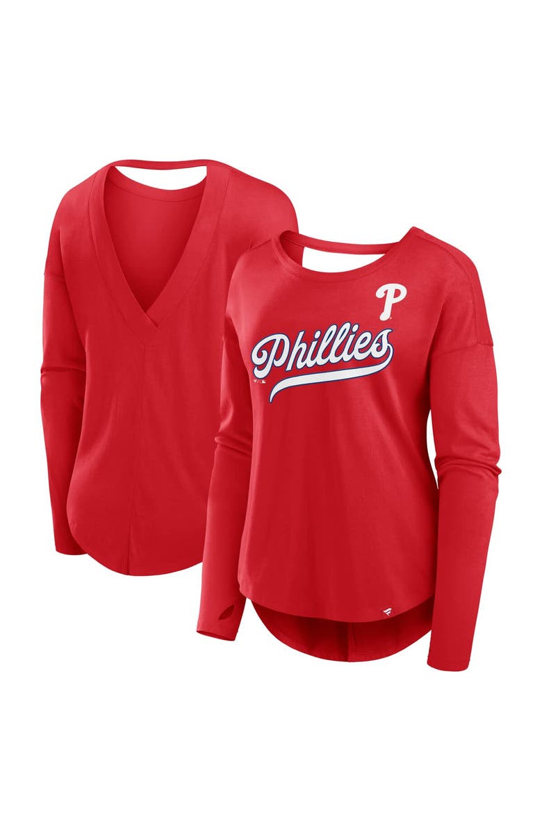FANATICS Women's Fanatics Red Philadelphia Phillies Core Boat Neck Long Sleeve T-Shirt, Main, color, Red