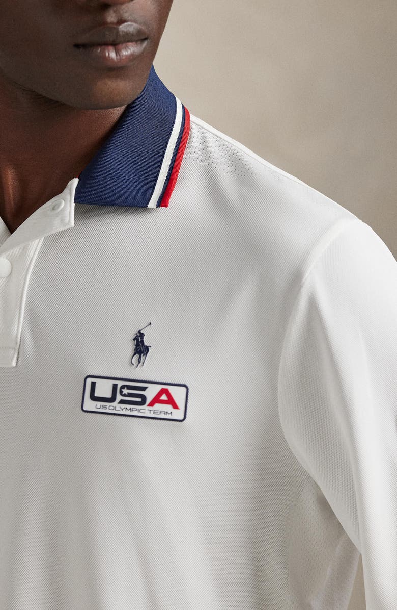 Polo Ralph Lauren Team USA Performance Mesh Long Sleeve Polo, Alternate, color, Ceramic White
