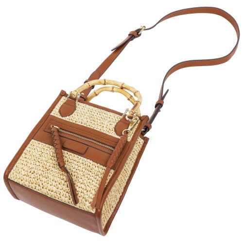Tommy Bahama Leather And Raffia Handle Tote In Brown