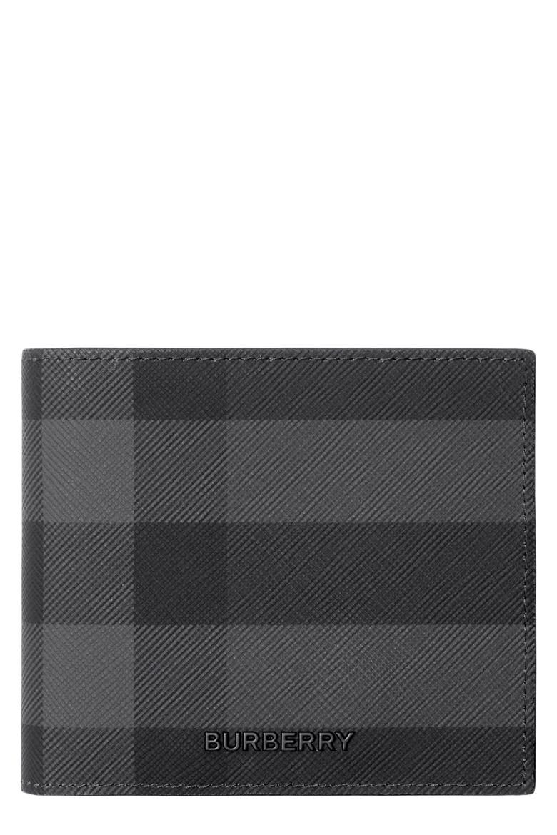 Check Coated Canvas Bifold Wallet, Main, color, CHARCOAL