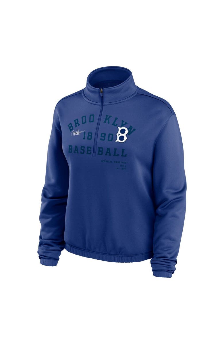 Nike Women's Nike Royal Brooklyn Dodgers Rewind Splice Half-Zip Semi-Cropped Bubble Hem Sweatshirt, Alternate, color, 