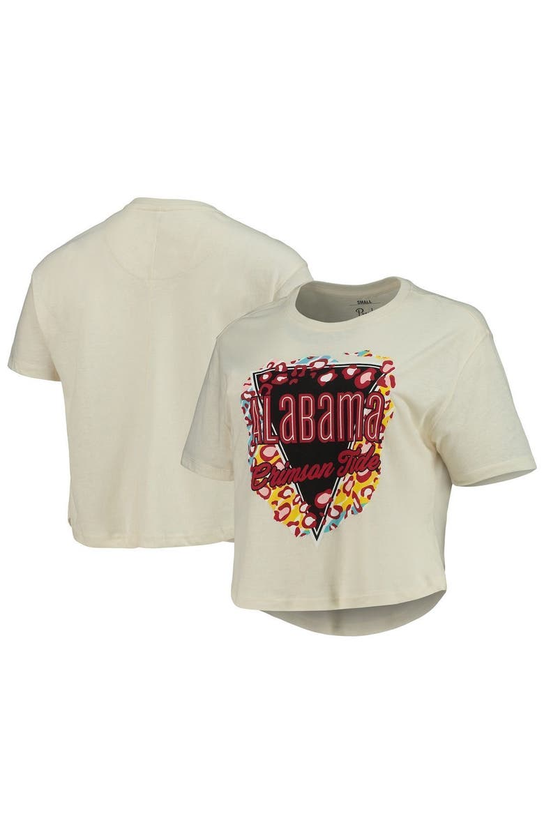PRESSBOX Women's Pressbox Cream Alabama Crimson Tide Taylor Animal Print Cropped T-Shirt, Main, color,