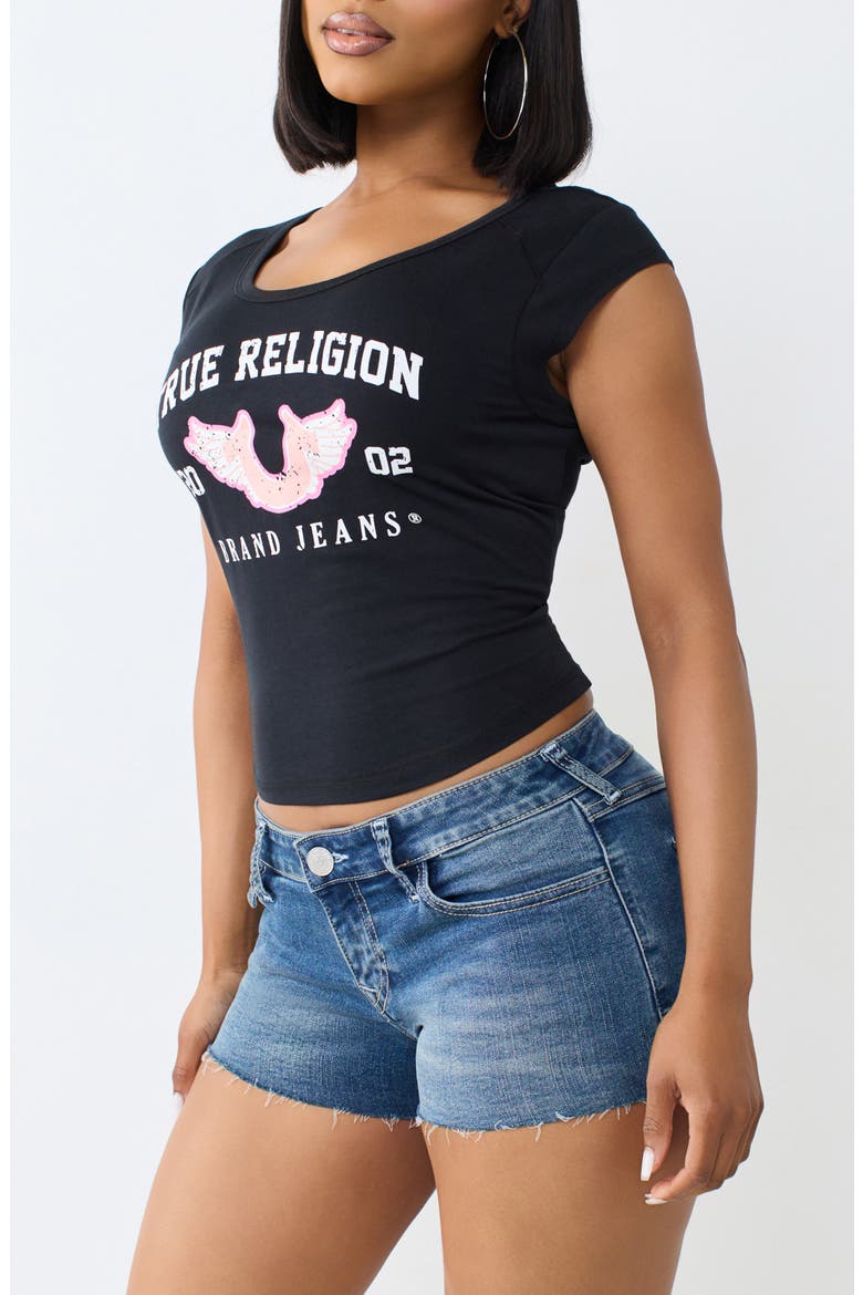 Distressed Logo Scoop Neck Graphic T-Shirt, Alternate, color, JET BLACK