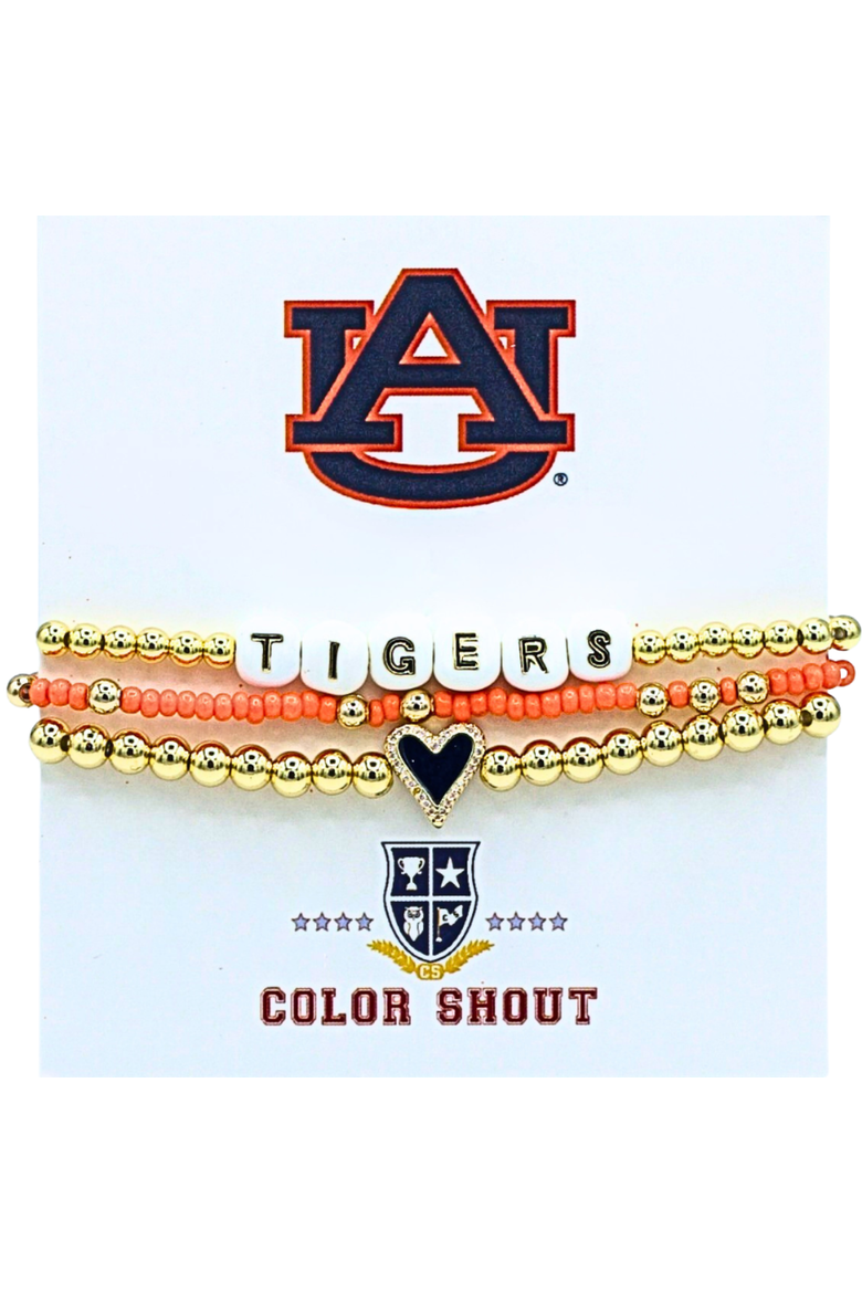 Auburn University Love My College Bracelet Stack, Main, color, Yellow Gold