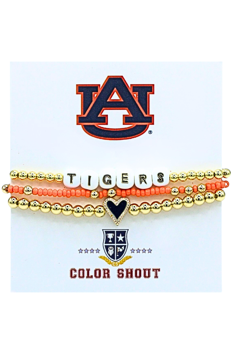 Color Shout Auburn University Love My College Bracelet Stack, Main, color, Yellow Gold