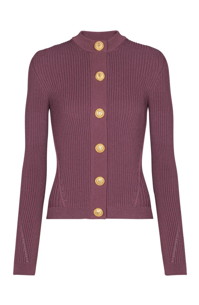 Balmain Fine Knit Cardigan With Buttons, Alternate, color, Purple