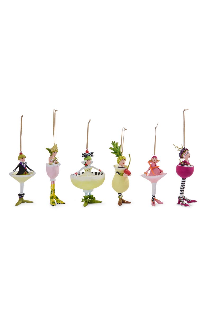 MACKENZIE CHILDS Set of 6 Patience Brewster Mini Cocktail Ornaments, Alternate, color, Multi Yellow