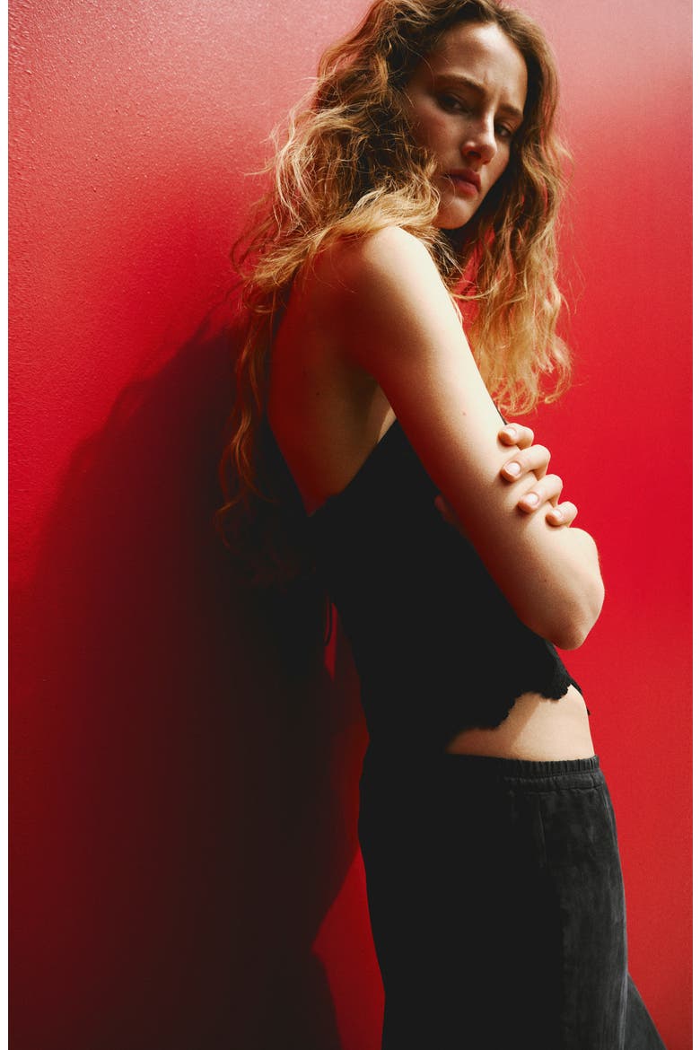 Embroidered Knit Halter Top, Alternate, color, BLACK