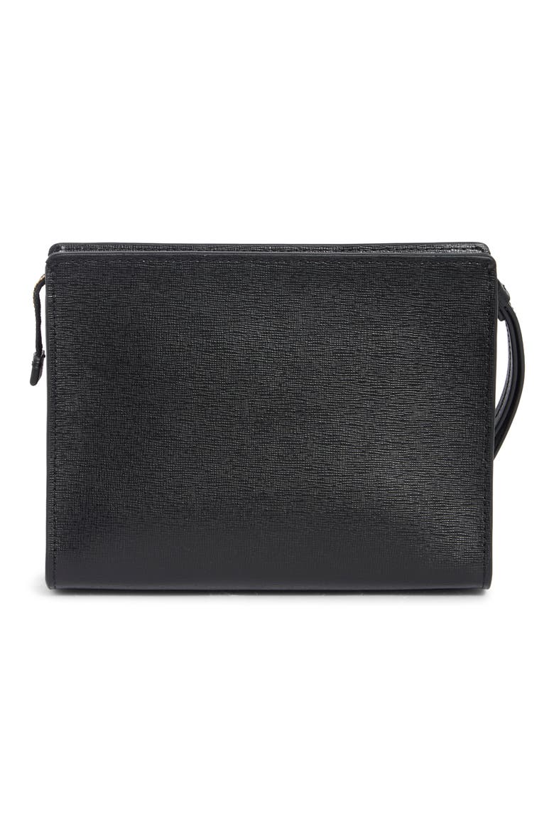 Gusseted Leather Wristlet, Alternate, color, BLACK