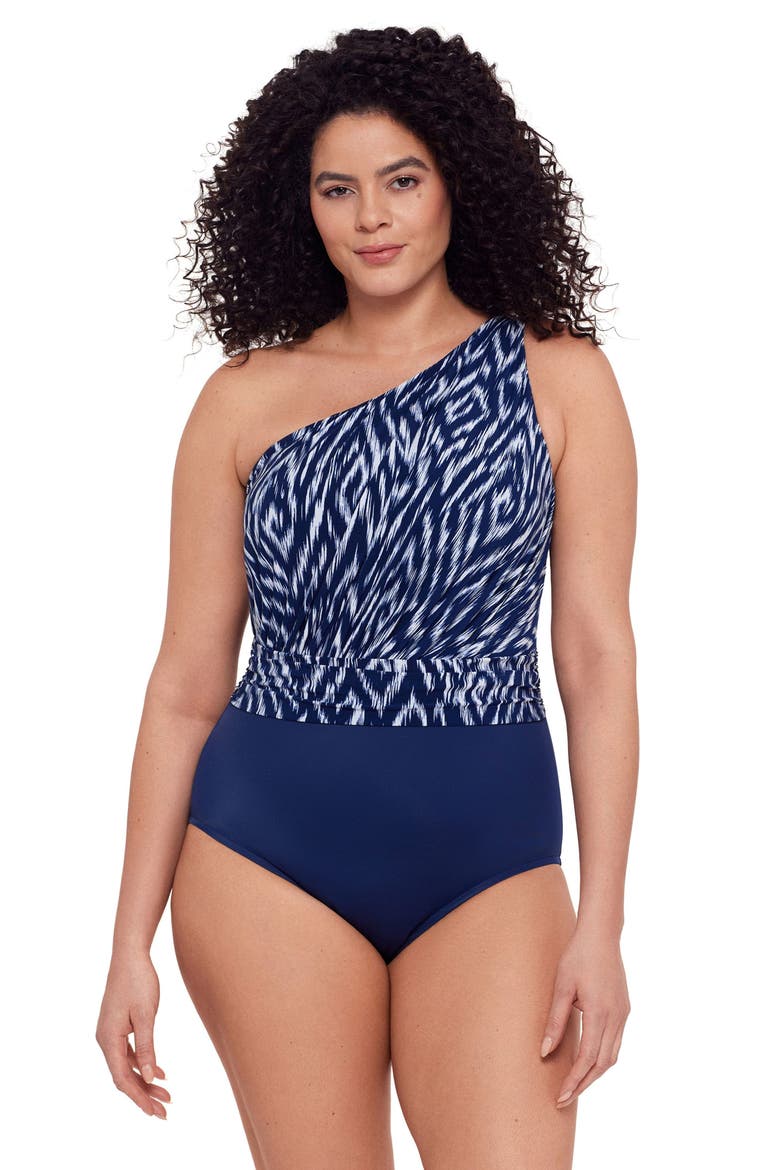 Heather One Shoulder One-Piece Control Swimsuit, Main, color, Moroccan Maze