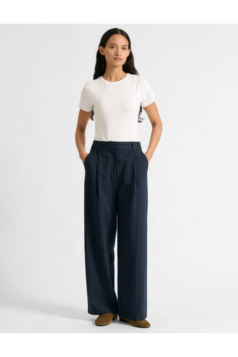 Pinstripe Pleat Trousers, Alternate, color, Navy
