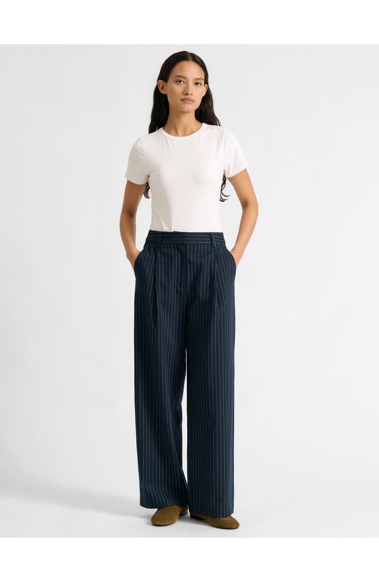 Albaray Pinstripe Pleat Trousers, Alternate, color, Navy
