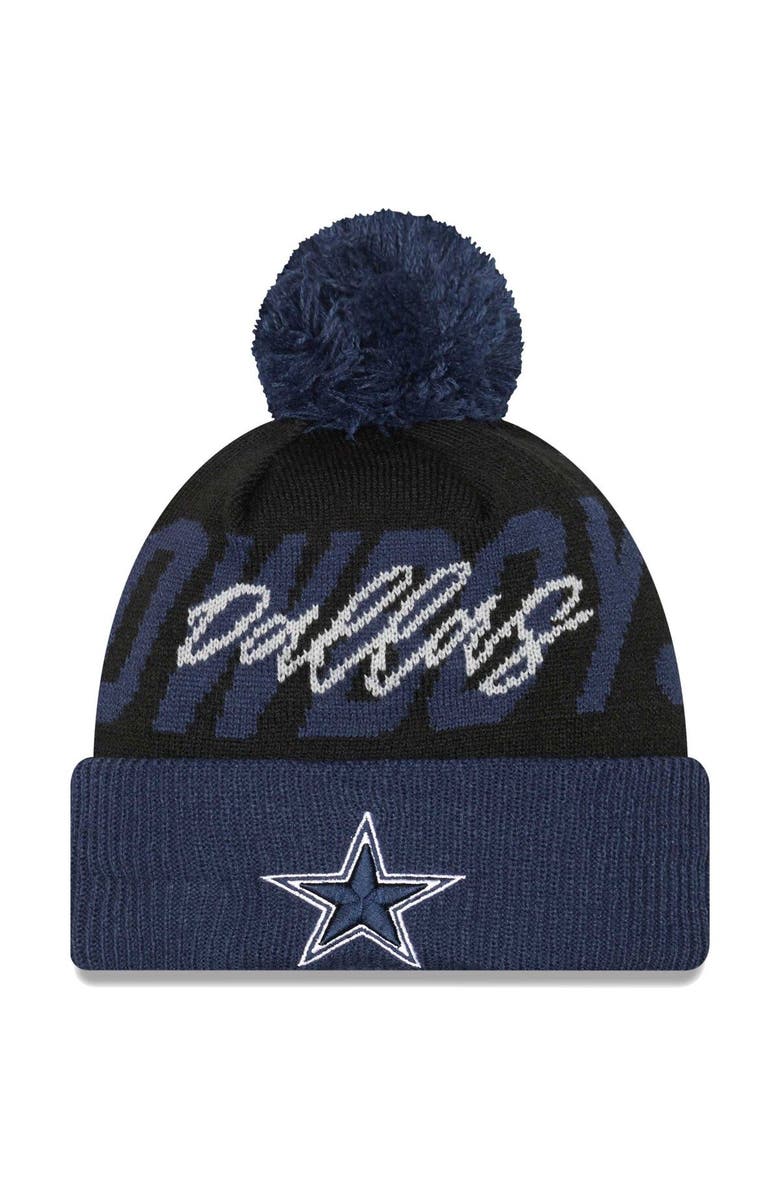New Era Men's New Era Navy/Black Dallas Cowboys Confident Cuffed Knit Hat with Pom, Main, color,