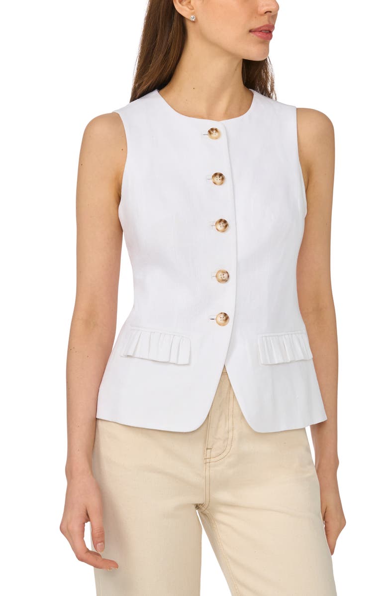 CeCe Front Button Fitted Vest, Main, color, Ultra White