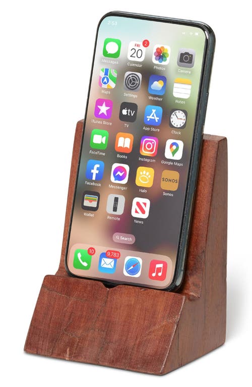 Roselli Trading Company Wood Platform Phone Holder In Wood
