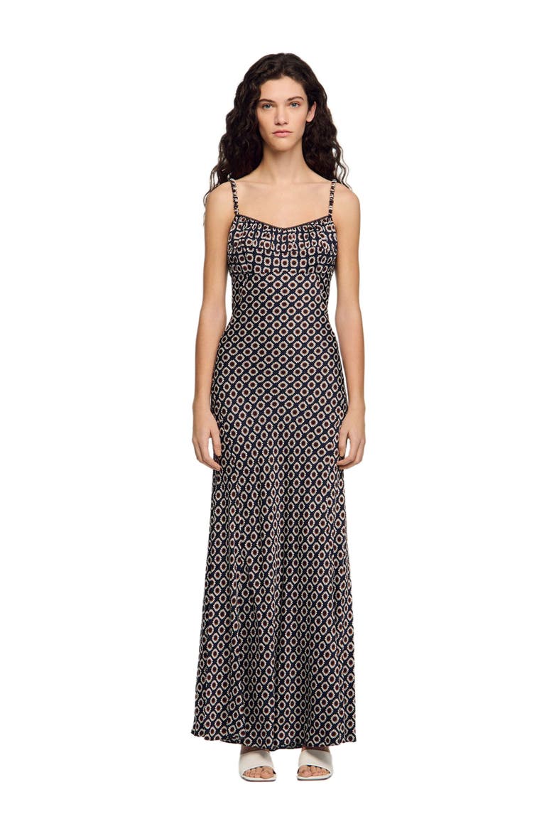 Floral slip maxi dress, Main, color, Deep blue / ocher