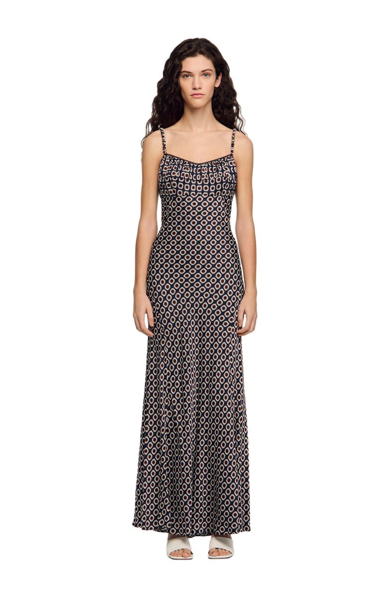 SANDRO Floral slip maxi dress, Main, color, Deep Blue / Ocher