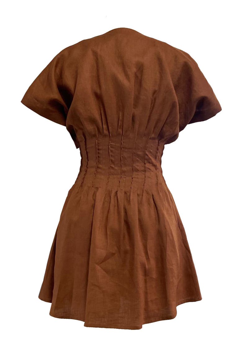 Short Sleeve Linen Mini Dress, Alternate, color, Brown