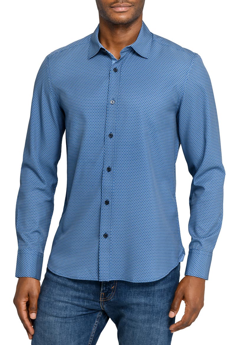 Hexagon Geo Woven Long Sleeve Basic, Main, color, STEEL BLUE