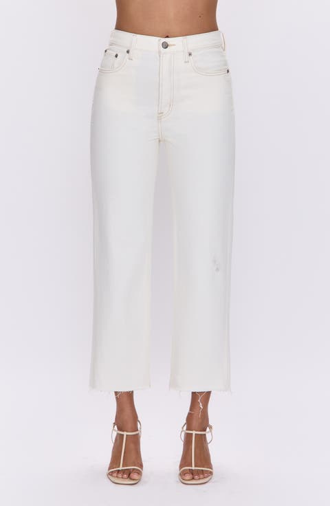 Cassie High Waist Crop Straight Leg Jeans (Ecru Vintage)