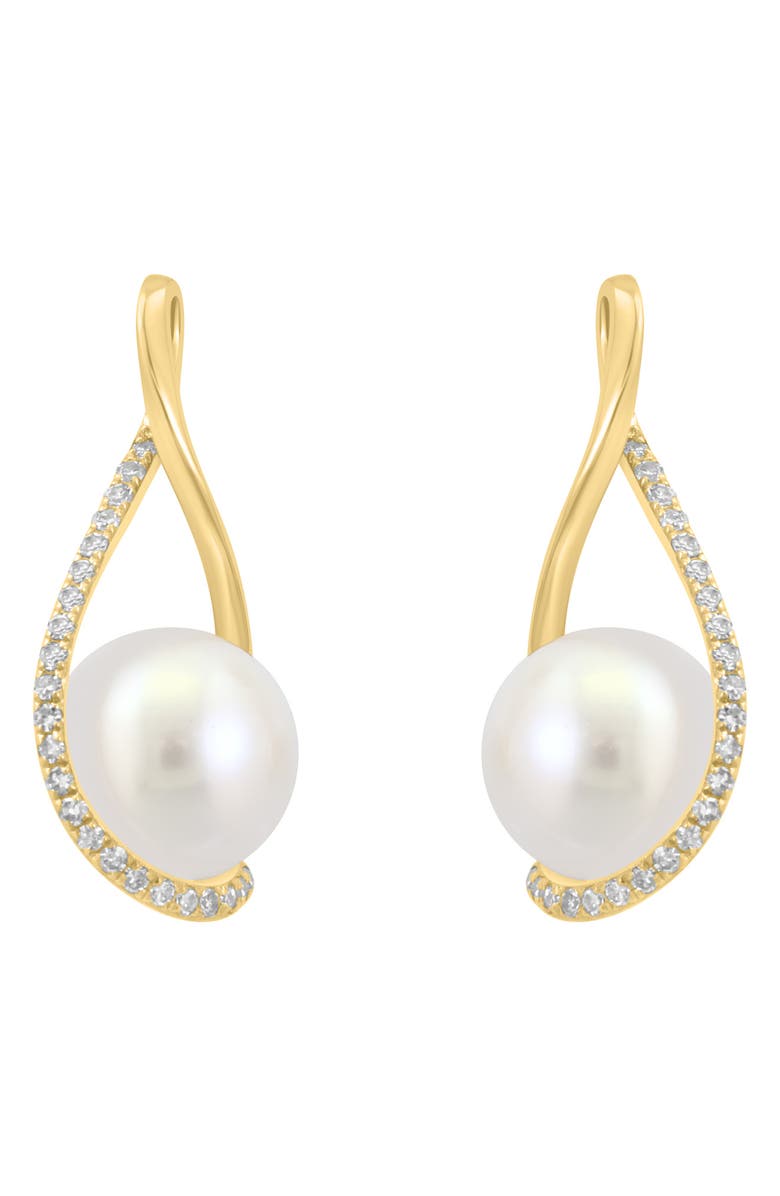 EFFY 14K Yellow Gold 9–10mm Freshwater Pearl & Diamond Drop Earrings - 0.19ct., Alternate, color, 